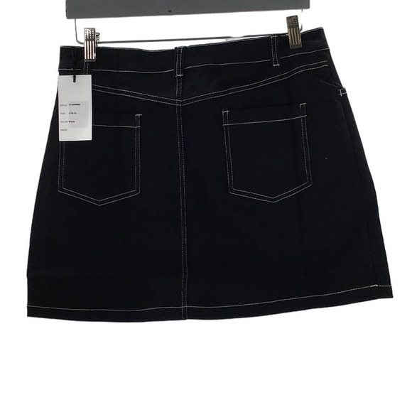 UNIQUE VINTAGE M 6-8 Black Flat Front Straight and Pencil Mini Skirt NWT 0B6 - Picture 3 of 7